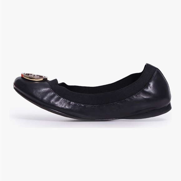 Tory Burch Caroline 2 Ballet Flats Patent Leather Logo Black Gold 6.5 Balletcore - Picture 5 of 13